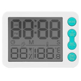TS‑9606 Multifunctional Indoor Thermometer Hygrometer Clock Temperature and Humidity MeterWhite Shell Green Key
