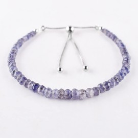 OdrillionGems Natural Iolite Gemstones Bolo Bracelet, Faceted Beads, 925 Sterling Silver, Healing Crystals, Women Jewelry, Adjustable Chain, Valentine Gift, Size 10"