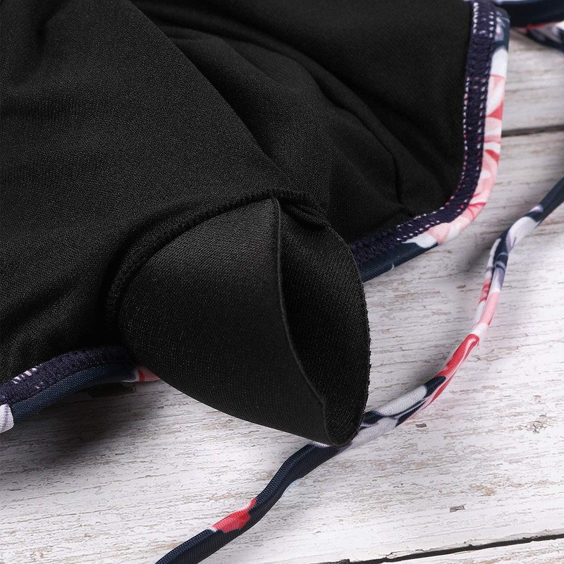 Charmo Ladies High Neck Bikini Sets Floral Stripe Beachwear Bathing