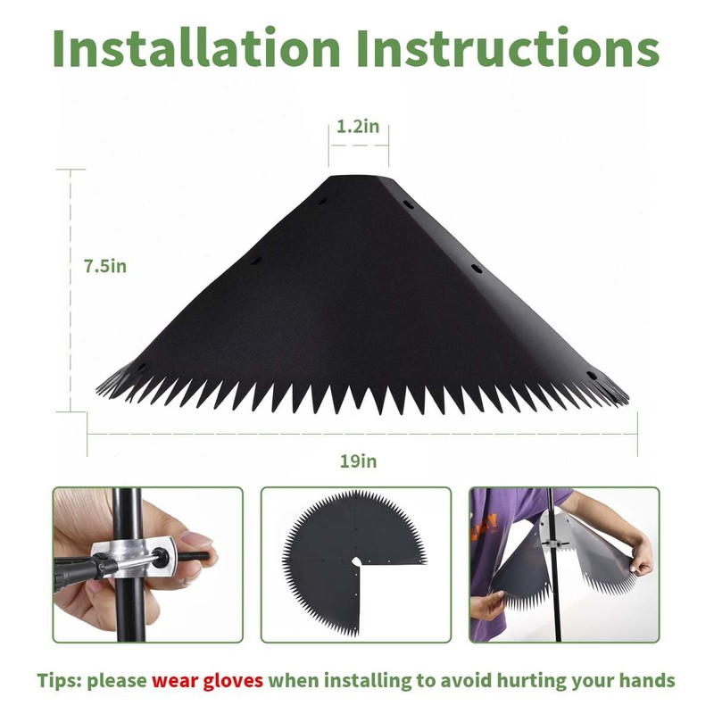 Metal Squirrel Baffle for Bird Feeder Pole, 19" Black Pricked