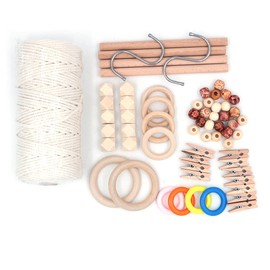 Tiardey Macrame Wall Hanging Kit Material, Hanger Kit Cotton Thread Wooden Ring Bead Clip Macrame Starter Set Hanging Plant DIY Craft Kits Beginners