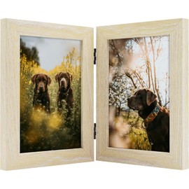 Frametory, 5x7 Double Picture Frame Hinged 2 Photos Frame Collage, Desk Picture Frame with Glass, Side by Side Frame Vertical (Natural, 1 Pack)
