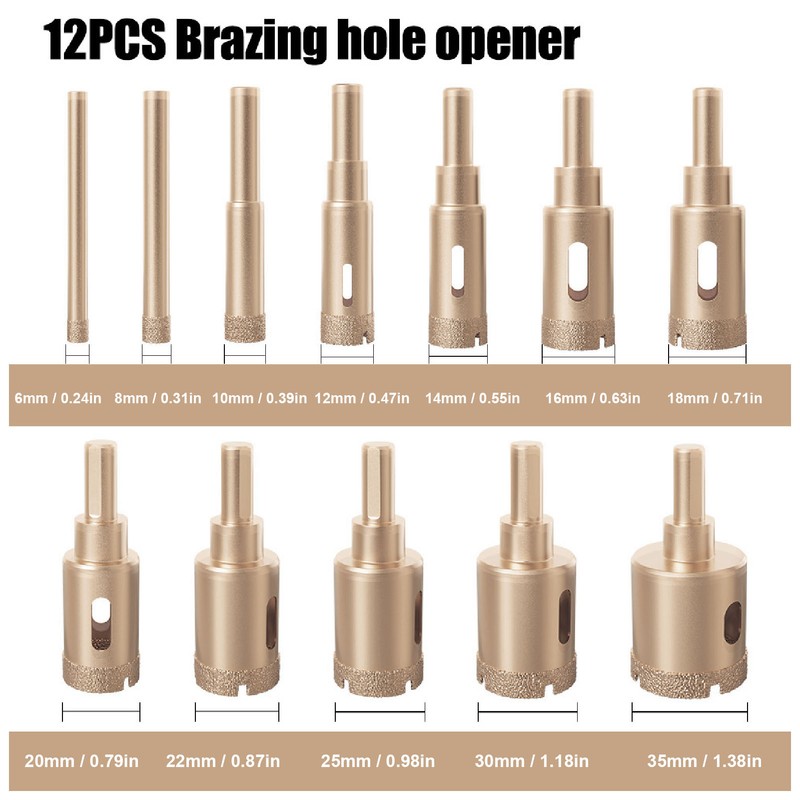 12Pcs Diamond Hole Saw Kit Carbon Steel 6 to 35mm