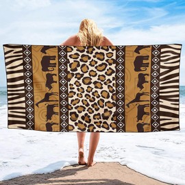 YISUMEI Vintage African Animals Print Beach Towels for Adults Extra Large 180x90cm, Microfibre Quick Dry Towel for Travel Swimming Camping Sports