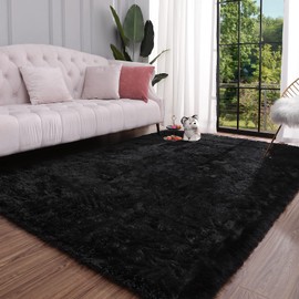 Keeko Premium Fluffy Area Rugs for Living Room Bedrooms, 3x5 Feet Black Washable Bedroom Area Rug Entryway Rugs High Pile Extra Soft and Cute Room Decor Indoor Nursery Rug for Girls Kids Room