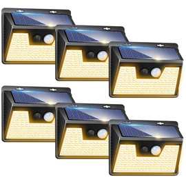 Peasur Solar Lights Outdoor Waterproof [6 Pack/140LED], Warm White Motion Sensor Lights Dusk to Dawn, 3 Modes Solar Fence Security Lighting for Wall Garden Yard Stair Outside