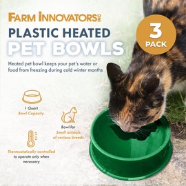 Farm Innovators QT-1 1 Quart Electric Heated Pet Water Bowl with Thermostatic Control and Anti Chew Cord Protector, 25 Watt, Green (3 Pack)