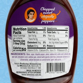 La Morena Chopped Sweet Chipotle Peppers Dressing, Ideal for Salsas, Sandwiches, and Recipes, 10.76oz (1 unit)