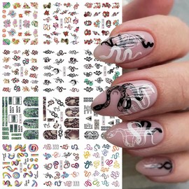 clvpai 2025 Multicolor Snake Nail Art Stickers, 12 Sheets, Water Transfer Decals, Contemporary Style, Snake Pattern, Rectangular Shape, Outdoor Usage