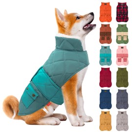 KYEESE Dog Coat Windproof Dog Coats for Small Dogs Waterproof Dogs Jacket with Fleece Lined Thick Cat Clothes with Pocket Warm Pet Winter Puffer Coat with Leash Hole Soft Pet Sweater for Cold Weather
