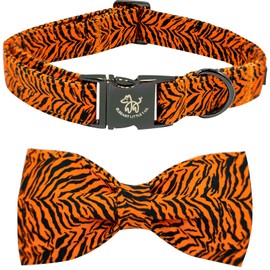 Elegant little tail Dog Collar, Tiger Print Pet Collar Fashion Boy Dog Collars Durable Metal Buckle Dog Collars Cotton Pet Adjustable Dog Collars for X-Small Puppy
