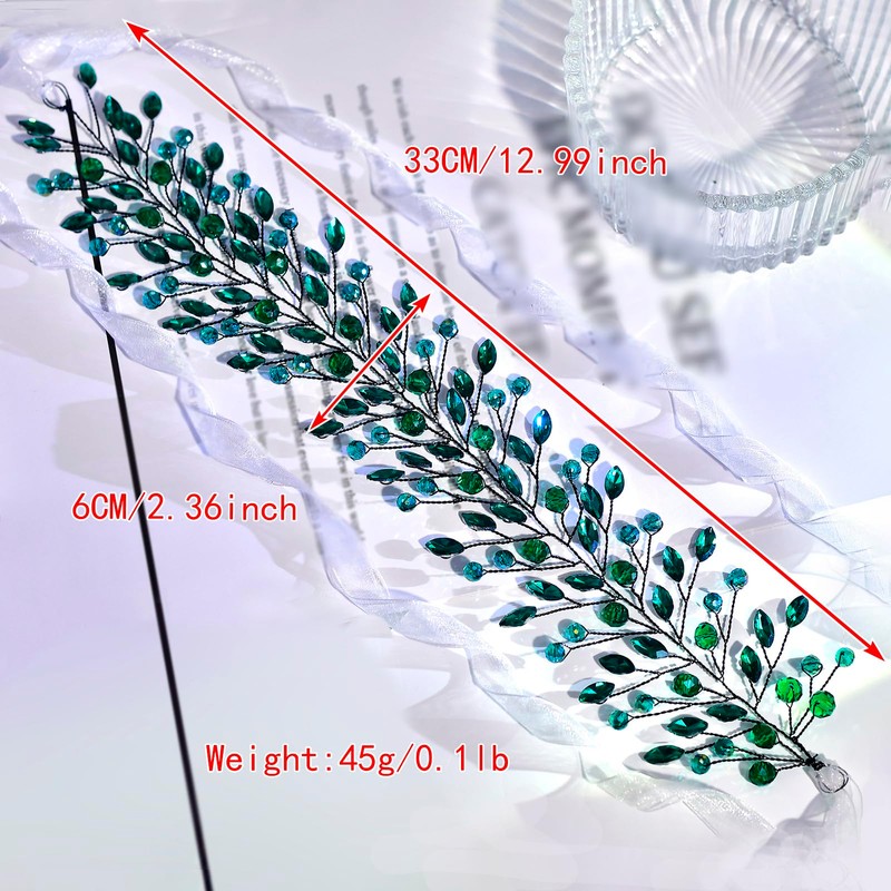 JHOO Bride Wedding Hair Accessories Emerald Rhinestone Headband Elegant Bridal