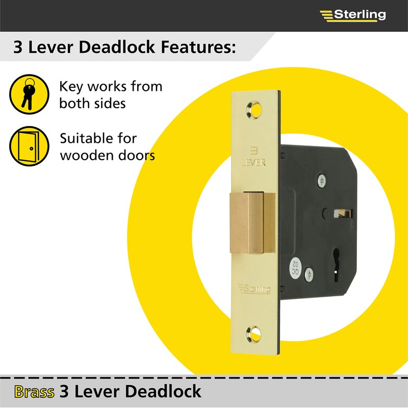 Sterling MLD330 3-inch/76mm 3-Lever Deadlock - Brass