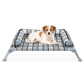 Elevated Pillow Bolster Dog Bed - Raised Dog Beds with Bolster Portable Lifted Washable Pet Cot Bed with Stainless Steel Frame Dogs Hammock Bed for Indoor & Outdoor (Bolster S)