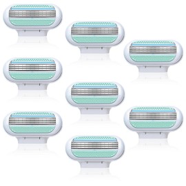 8er-Set Rasierklingen Damen, Nachfüllpack für Damenrasierer 3-Klingen-Rasierer von Schutzkissen Umgebener Klinge Hautfreundliche Rasierklingen für Eine Länger Anhaltende Glatte Rasur (8 PCS)