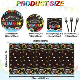 School's Out for The Summer Tableware Set for Kids Class End of School Year Theme Plates Supplies School's Out Plates Napkins Tablecloths Serves 24 Guests Graduation Preschool Party Decorations Favors