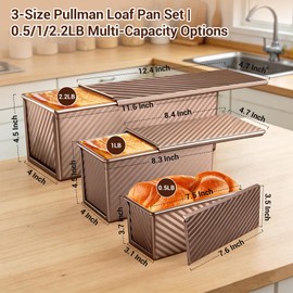 3 Pack pullman loaf pan with lid: pullman loaf pan Non-Stick Carbon Steel Bread Pans for Homemade Sandwich, Sourdough & Artisan Breads – Corrugated Toast Molds with Lids for Kitchen Home Baking