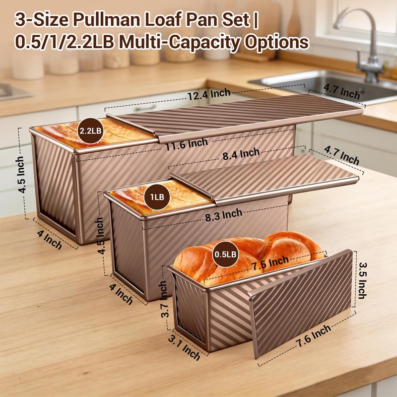 3 Pack pullman loaf pan with lid: pullman loaf pan