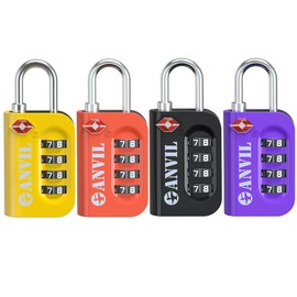 ANVIL TSA Approved Luggage Lock - 4 Digit Combination, 10,000 Combinations, Easy-Read Password Window, Travel Lock for Suitcases, Backpacks, Gym & Student Lockers, Baggage (4 Colors)