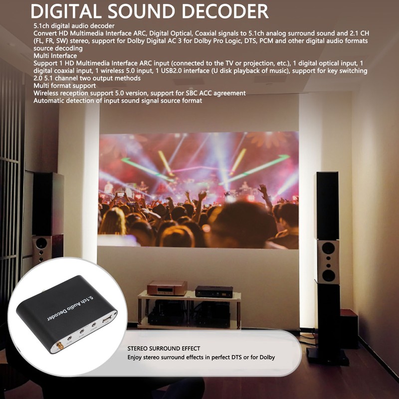 5.1 Channel Digital Sound Decoder HD Multimedia Interface ARC Bluetooth