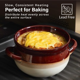 ONEMORE French Onion Soup Bowls, Oven Safe Soup Crocks with Handles, 28 oz- Large Ceramic Bowls for Chili, Beef Stew, Cereal, Pot Pies, Casseroles- Farmhouse Style Microwave & Dishwasher Safe Set of 4