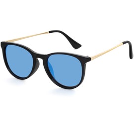 Teumire Kids Polarized Sunglasses Small Round Shades for Girls Boys 100% UV Protection(Black/Blue Mirrored)