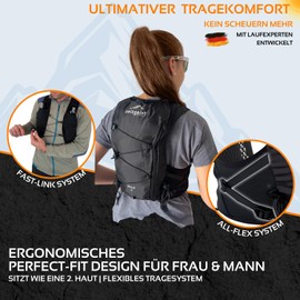 zeitgeist OUTDOOR® Running Vest for Men and Women, 4L, Optimal Fit, Breathable, Ultralight Running Backpack, 210 g, Hydration Backpack, Running Bicycle Backpack, Trail Running Backpack (XS/S, Black)