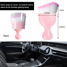 Ziciner Car Detailing Brush, Curved Soft Bristles Auto Removal Dust Collectors, Universal Vehicle Dashboard, Air Conditioner Vents etc Interior Cleaning Tool Accessory (Pink/Pink)