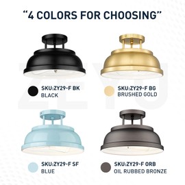 zeyu 2-Light Vintage Flush Mount Light Fixture, Semi Flush Ceiling Light Fixture for Bedroom Kitchen, Metal Dome Shade in Brushed Gold Finish, ZY29-F BG