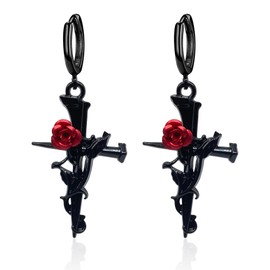 RofYof Cross Earrings Rose Flower Cross Dangle Earrings Gothic Rose Cross Earrings for women Jewelry Gifts (Black cross)