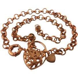 Real 18K Rose Gold Filled Belcher Antique Padlock Necklace Chain Boltring 50cm