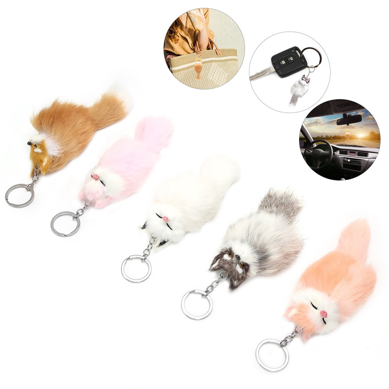 5pcs Handicraft Fluffy Animal Keychain Portable Cute Key Ring Car