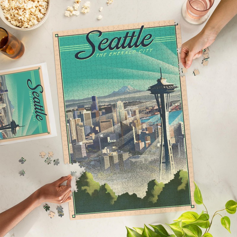 Lantern Press Seattle, Washington, Lithograph, Skyline, 1000 Piece Jigsaw Puzzle