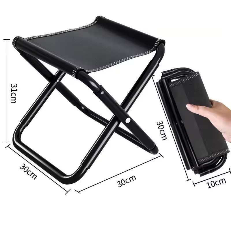 Portable Folding Stool Compact Black Seat for Camping & Travel