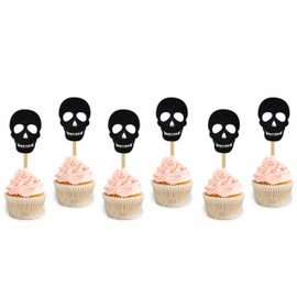 Black Skull Cupcake Topper | Halloween Party Decorations | Gothic Birthday Cupcake Toppers | Spooky Cake Decor | Dark Theme Party Supplies | Unique Skull Cake Picks for Halloween & Events
