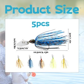 Chatterbait, Perch Bait, Spinner Bait, 5 Pieces 15 g Artificial Bait Set for Predator Fishing, Ideal for Cloudy Water and Dense Vegetation, Chatterbait Pike, Perch (Hook Size 3/0)