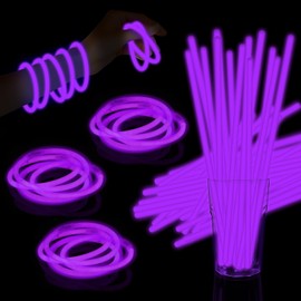 Taikula 60 Pack 8” Purple Glow Sticks Bracelet Bulk Glow Sticks with 60 Connectors Neon Glow In The Dark Party Supplies for Christmas Holiday Decoration Party Carnival (Purple)