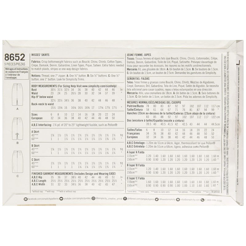 Simplicity Sewing Pattern Set, Paper, White, ONE Size