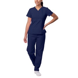 Sivvan Scrubs for Women - Mock Wrap & Cargo Pants Scrub Set - S8401 - Navy - XXS
