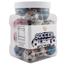 FirstChoiceCandy Jelly Filled Gummies - Assorted Flavor Gummy Filled Candies - Filled With Fruit Jams - 20 Pieces In Resealable Jar (Soccer Ball)