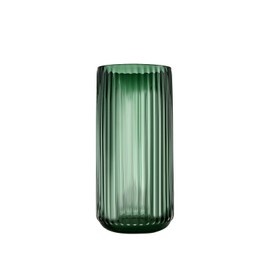 Dinyeo Small Cylinder Ribbed Green Glass Flower Vase for Farmhouse Dining Table Centerpieces Decor