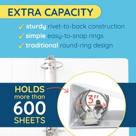 White 3 Ring Binder 3 Inch Heavy Duty Large Binder with Clear View Cover for Office and School, Big Rings Hold up to 625 Sheets of 8.5 x 11 Inch Paper, 4 Pack