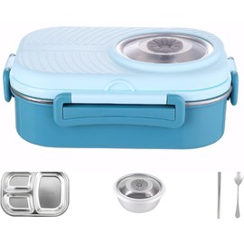 1100ml/38.7Oz Lunch Box,Kids Bento Lunch Box With Compartments,Stainless Steel Toddler Adult Lunch Boxes,Salad Lunch Boxes for Hot Food Storage,Meal Prep Containers with Cutlery,Thermos (Blue)
