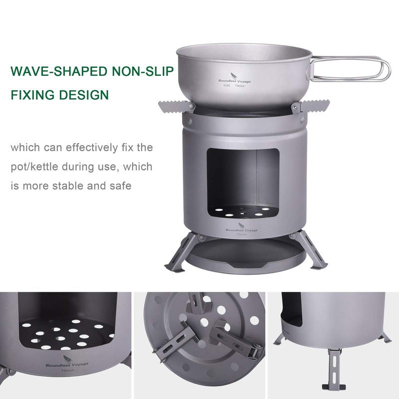 Boundless Voyage Outdoor Camping Titanium Wood Stove With Foldable Stands