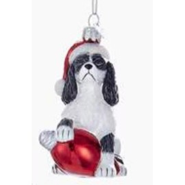 Glass Ornament CAVALIER KING CHARLES B/W w/Holiday Bulb  Retired