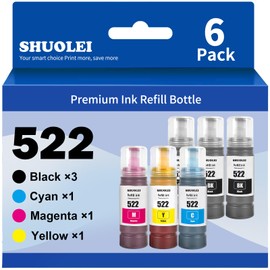 522 Ink Refill Bottles Replacement for Epson 522 Ink Refill Bottles for Ecotank ET-2800 ET-4800 ET-2400 ET-2803 ET-2840 ET-2720 ET-4700 ET-4810 Printer (3BK C M Y)