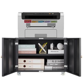 Metal Printer Stand with File Storage Cabinet, Printer Cabinet File Cabinet On Wheels with Door and Adjustable Shelf, Printer Table Stand for Home Office 17.72" H Black