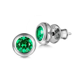 925 Sterling Silver Green Emerald Post Earrings for Women Men 5mm Round Bezel Set Stud Earrings