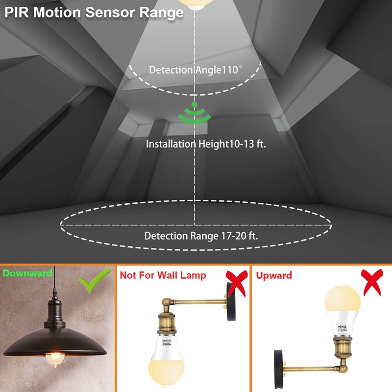 HEKEE Motion Sensor LED Light Bulb 9W A19 PIR Built-in
