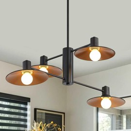 Lumifly Modern Chandelier Black and Gold Chandelier for Dining Room 32" Sputnik Light Fixture 4 Lights Mid-Century Pendant Light for Foyer Hanging Lighting Fixtures for Living Room Kitchen Bedroom